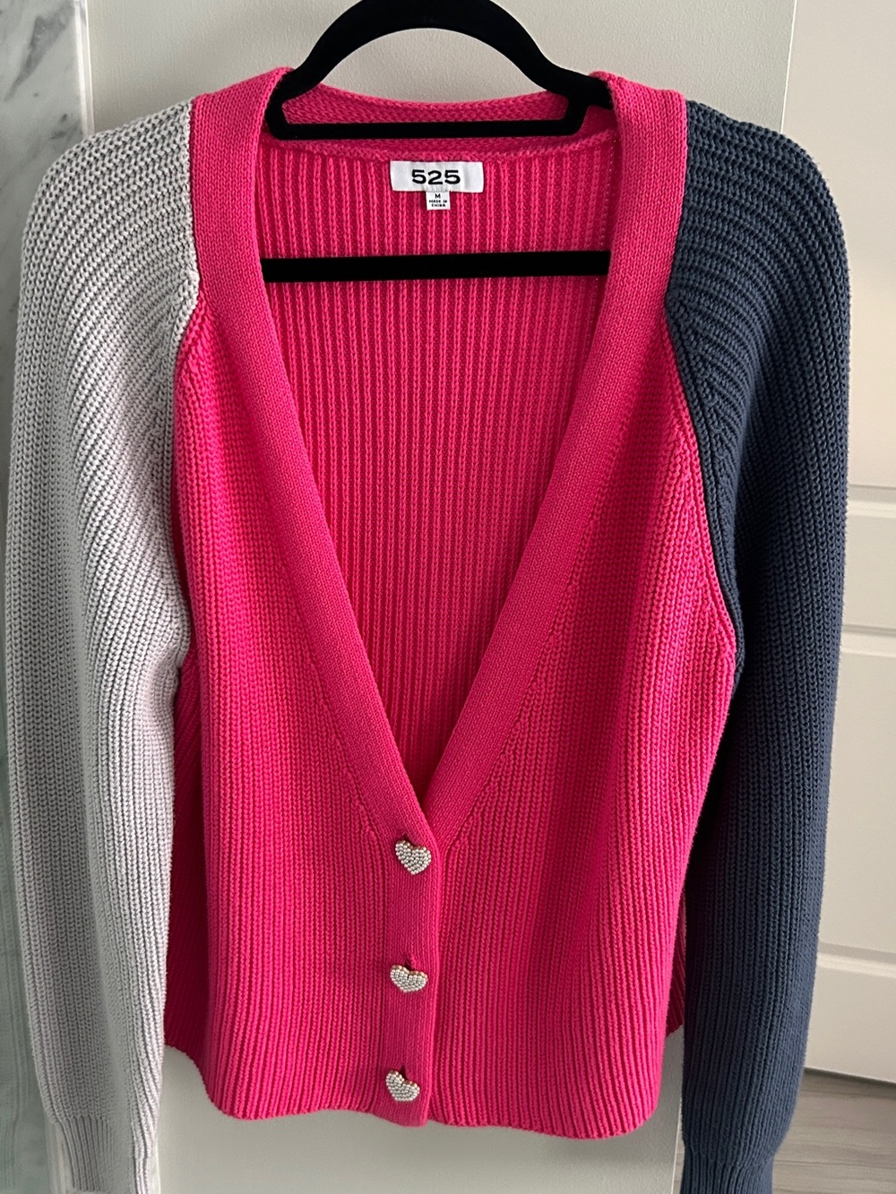 525 America colour block Cardigan with pearl heart buttons